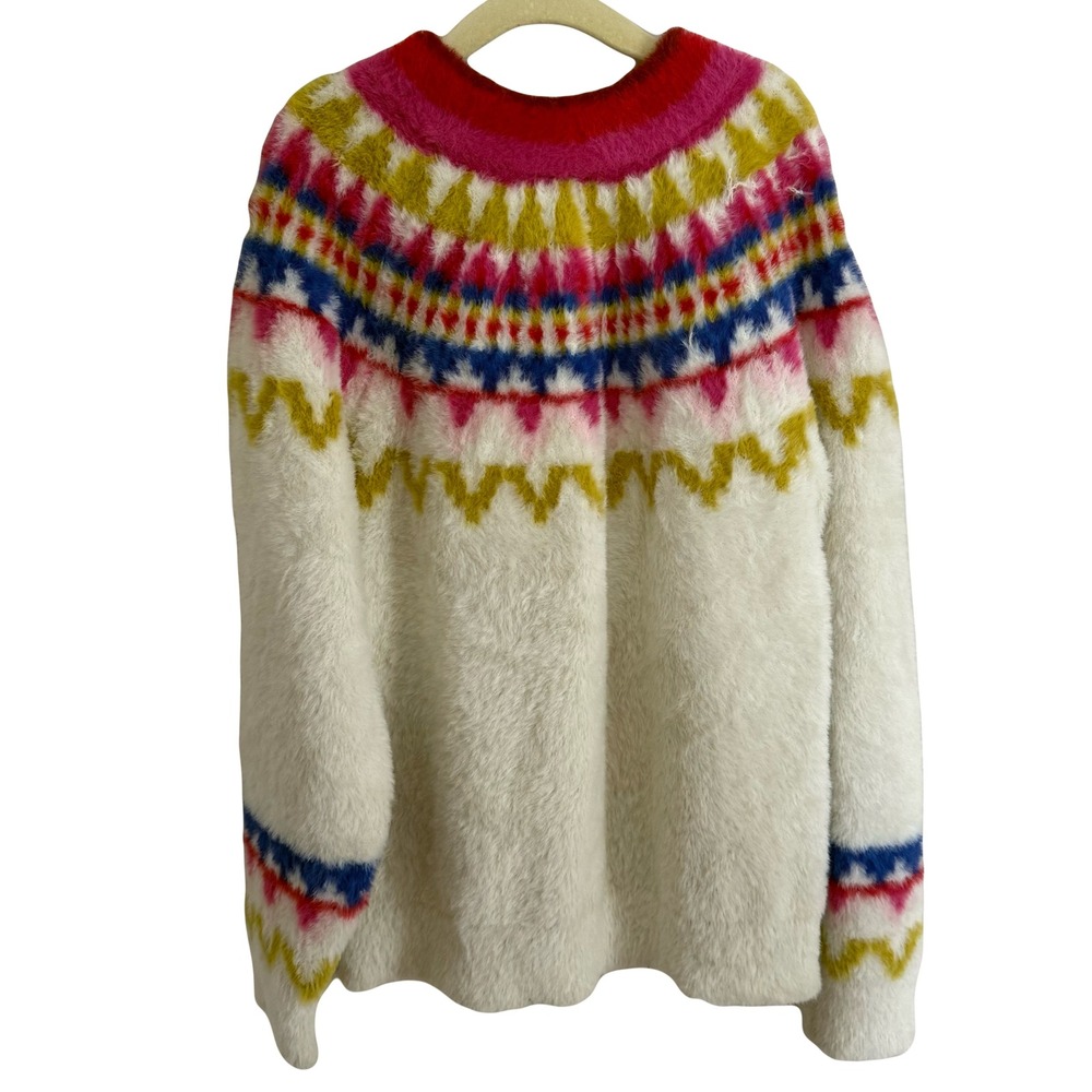 Hanna Andersson Kids Ivory Fair Isle Fuzzy Knit Cozy Pullover Sweater Size 8 - Picture 3 of 7